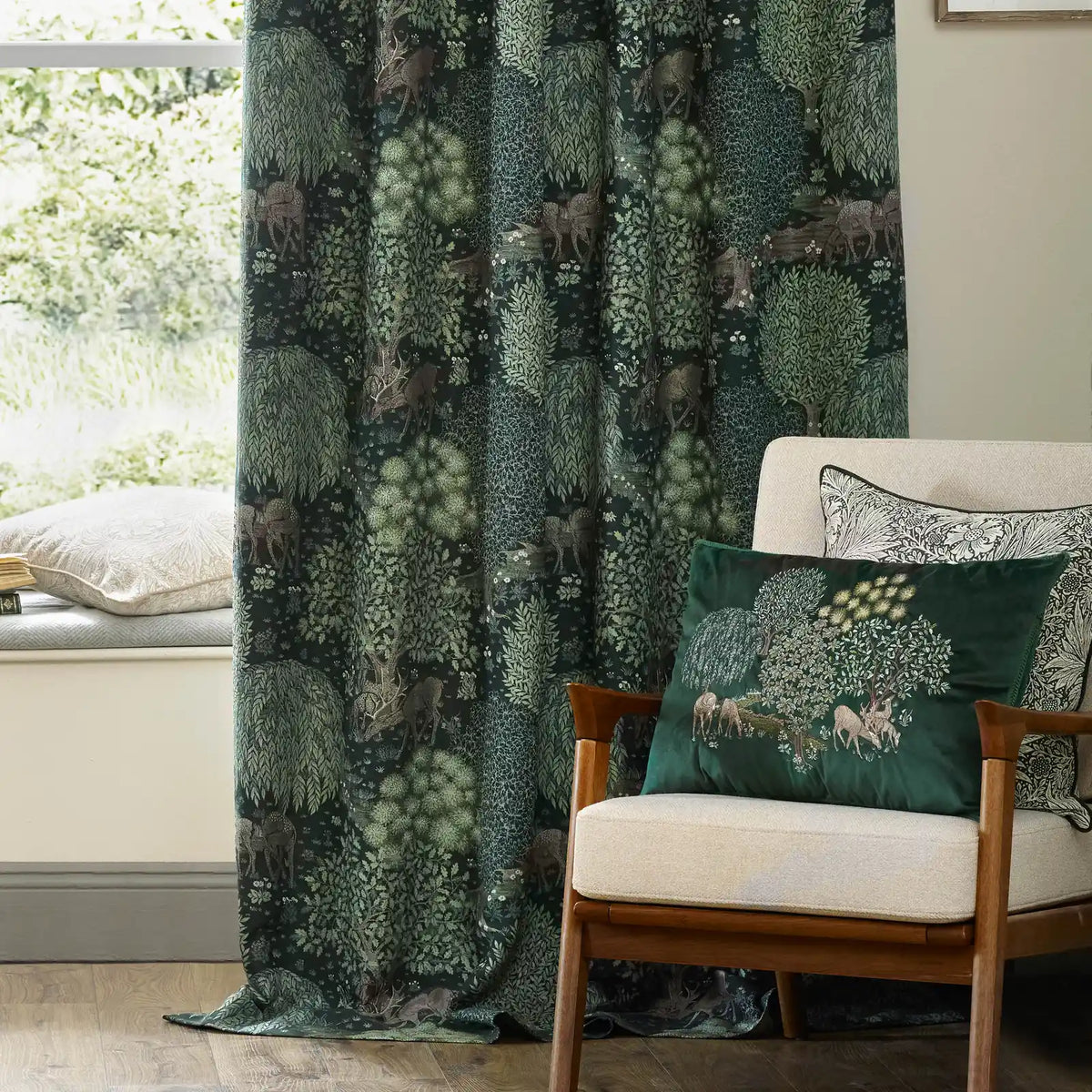 Brook Forest Green Thermal Blackout Dimout Pencil Pleat Curtains - additional product view 3