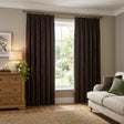 Heavy Chenille Lined Tape Top Pencil Pleat Curtains - Brown