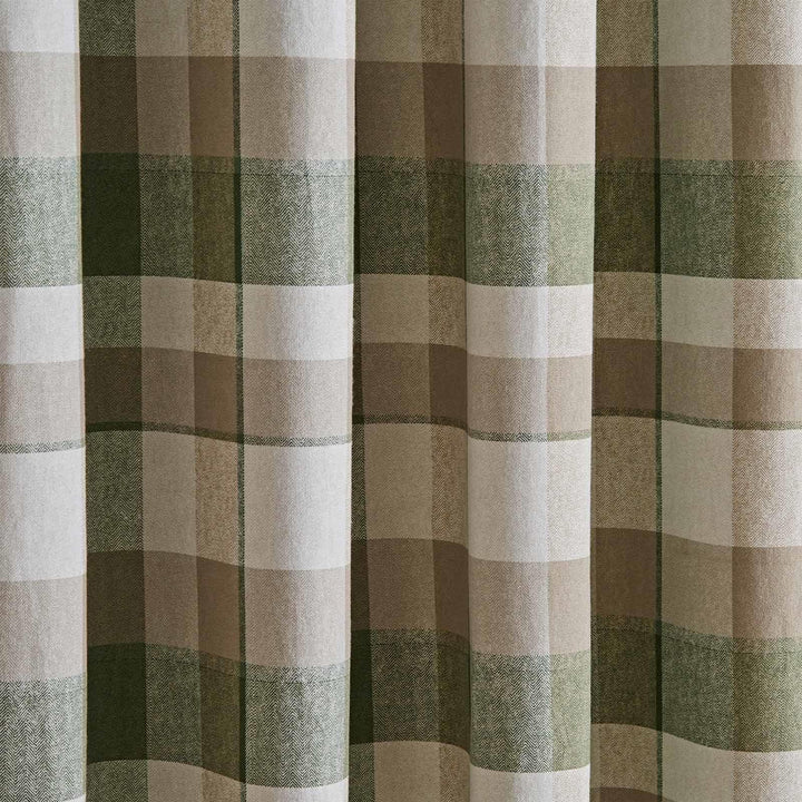 Brushed Cotton Thermal Check Eyelet Curtains Green - Ideal