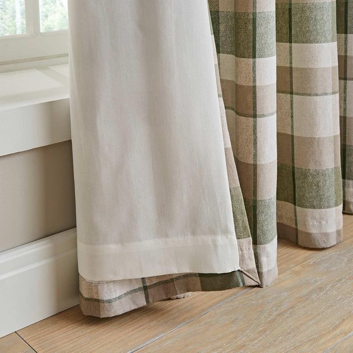 Brushed Cotton Thermal Check Eyelet Curtains Green - Ideal