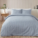 Catherine Lansfield Brushed Stripe Cotton Reversible Super King Duvet Cover Set with Pillowcases Blue