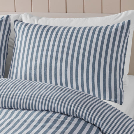 Catherine Lansfield Brushed Stripe Cotton Reversible Super King Duvet Cover Set with Pillowcases Blue