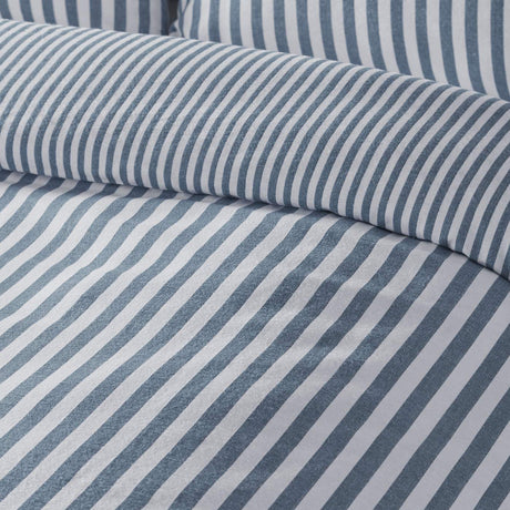 Catherine Lansfield Brushed Stripe Cotton Reversible Super King Duvet Cover Set with Pillowcases Blue