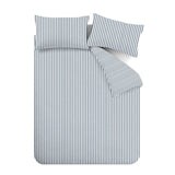 Catherine Lansfield Brushed Stripe Cotton Reversible Super King Duvet Cover Set with Pillowcases Blue