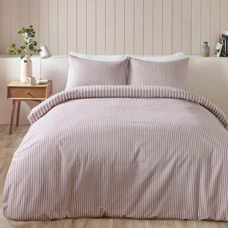 Catherine Lansfield Brushed Stripe Pink 100% Cotton Duvet Cover Bedding Set