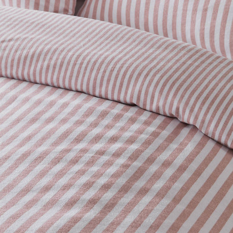Catherine Lansfield Brushed Stripe Cotton Reversible Super King Duvet Cover Set with Pillowcases Blush Pink