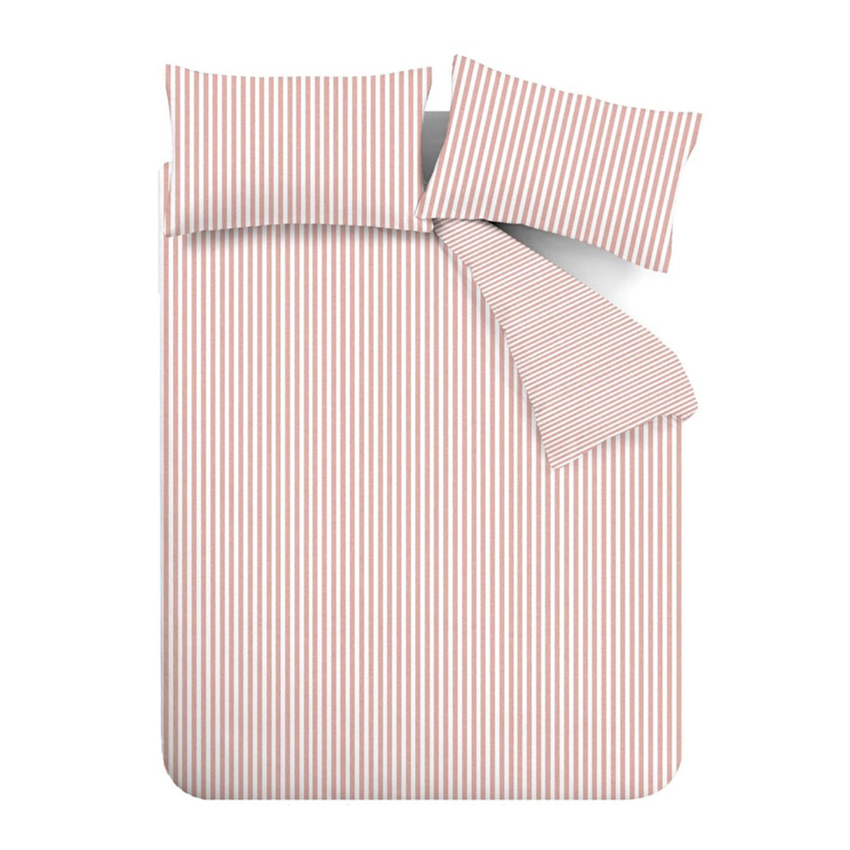 Catherine Lansfield Brushed Stripe Cotton Reversible Super King Duvet Cover Set with Pillowcases Blush Pink