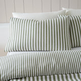 Catherine Lansfield Brushed Stripe Cotton Reversible Super King Duvet Cover Set with Pillowcases Green