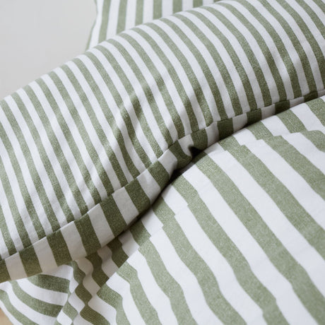 Catherine Lansfield Brushed Stripe Cotton Reversible Super King Duvet Cover Set with Pillowcases Green