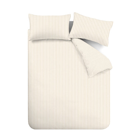 Catherine Lansfield Brushed Stripe Cotton Reversible Super King Duvet Cover Set with Pillowcases Natural