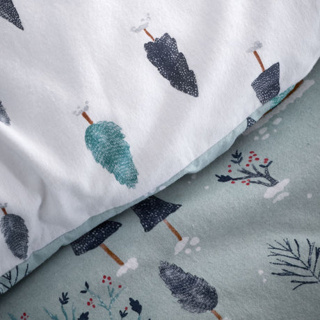 Bianca Brushed Cotton Winter Scene Reversible King Duvet Cover Set with Pillowcases Blue