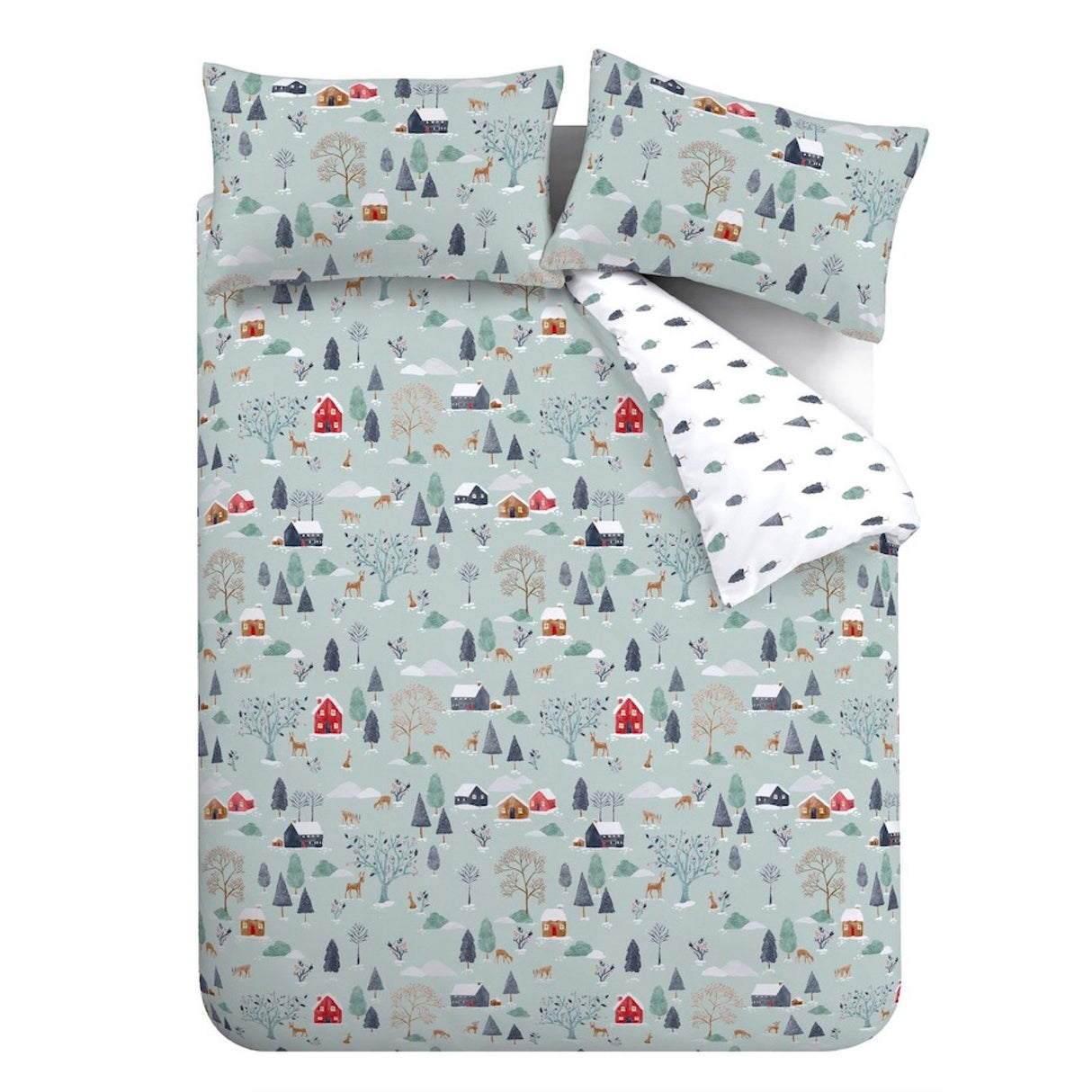 Bianca Brushed Cotton Winter Scene Reversible King Duvet Cover Set with Pillowcases Blue