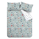 Bianca Brushed Cotton Winter Scene Reversible King Duvet Cover Set with Pillowcases Blue