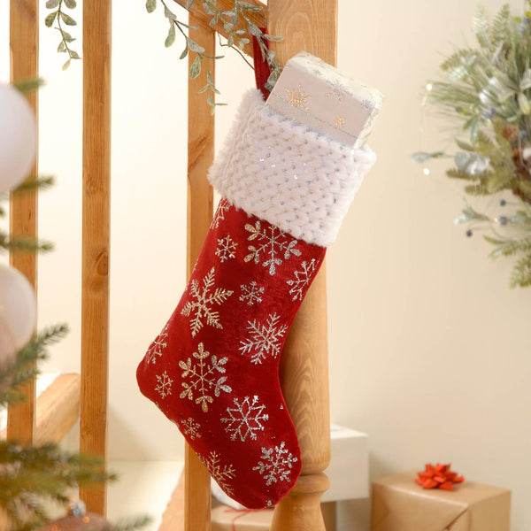 Burgundy Snowflake Christmas Stocking - Ideal