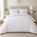 Butterfly Garden white microfibre duvet cover set styled on a peaceful bright bedroom bed