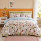 Buzzy Bee ochre duvet cover set styled on a cheerful bright bedroom bed