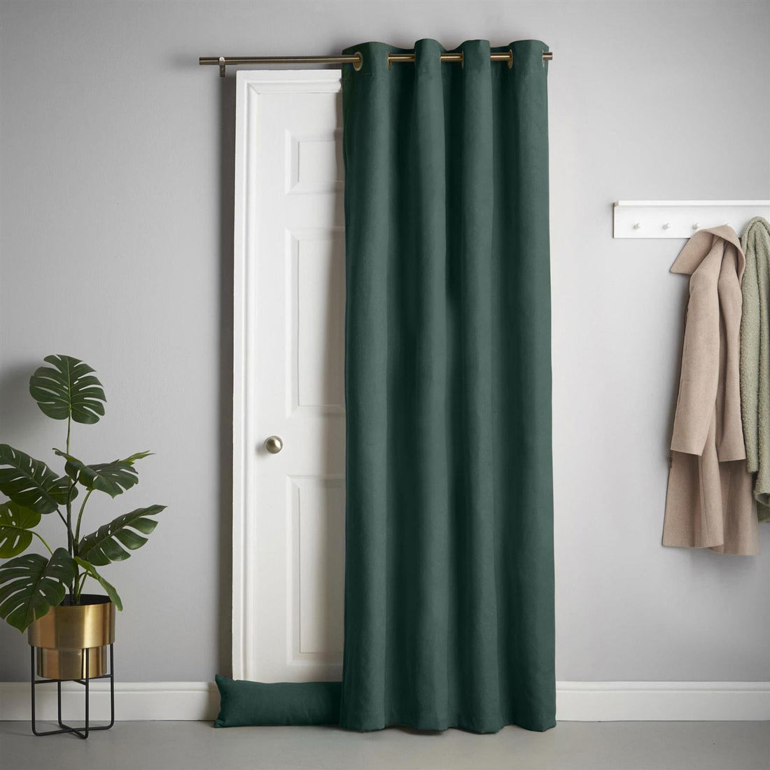 Eyelet Green Velvet Chenille Thermal Blackout Door Curtain 55 x 84 Inch