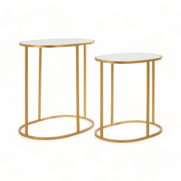 Set of 2 Gold Oval Frame Side Tables