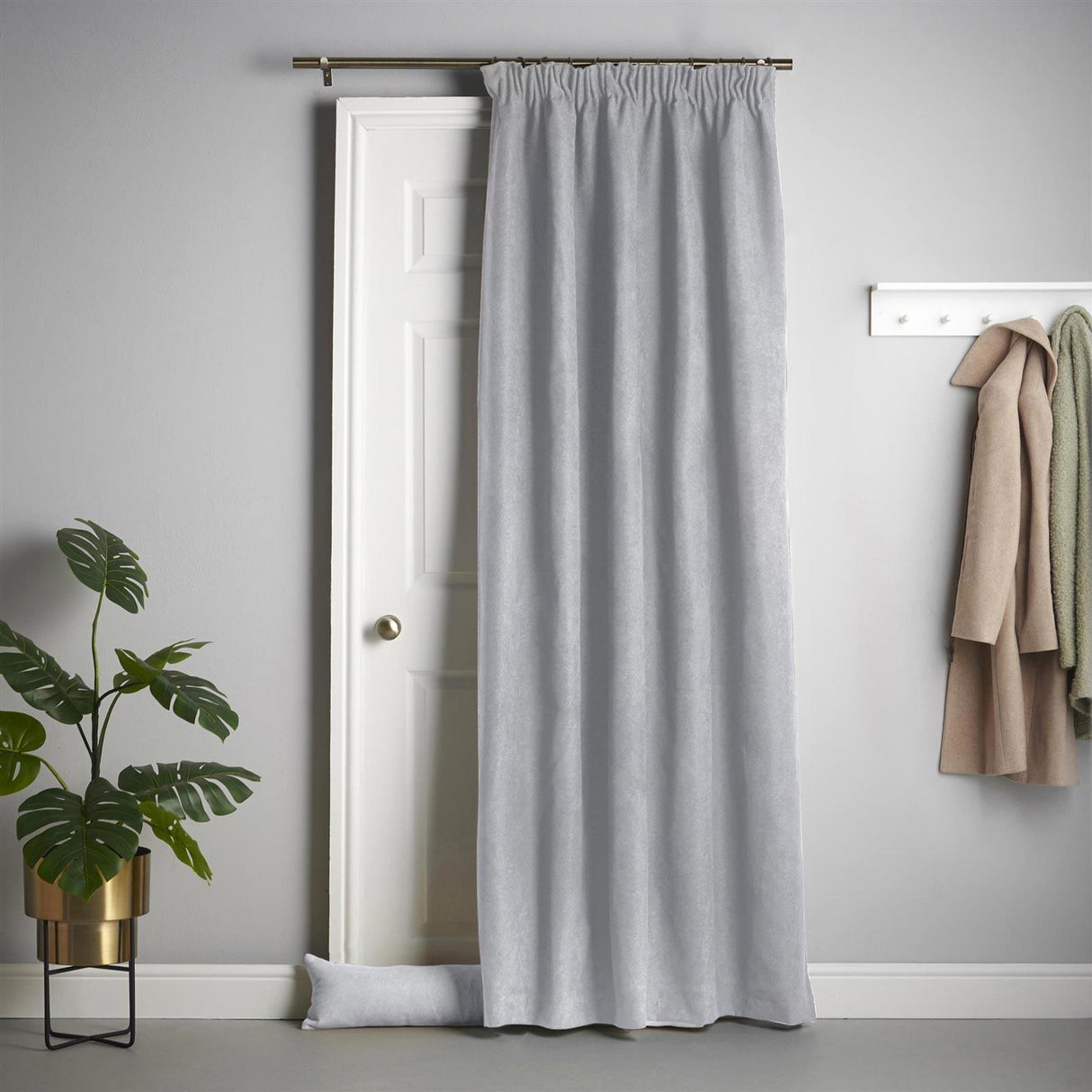 Velvet Chenille Tape Top Door Curtain - Silver