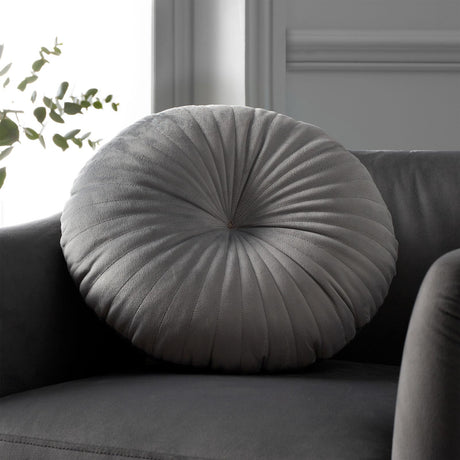 Catherine Lansfield Pleated Round Button Filled Cushion - Grey