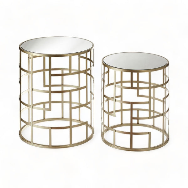 Set of 2 Champagne Iron Angular Round Side Tables