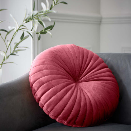 Catherine Lansfield Pleated Round Button Filled Cushion - Raspberry