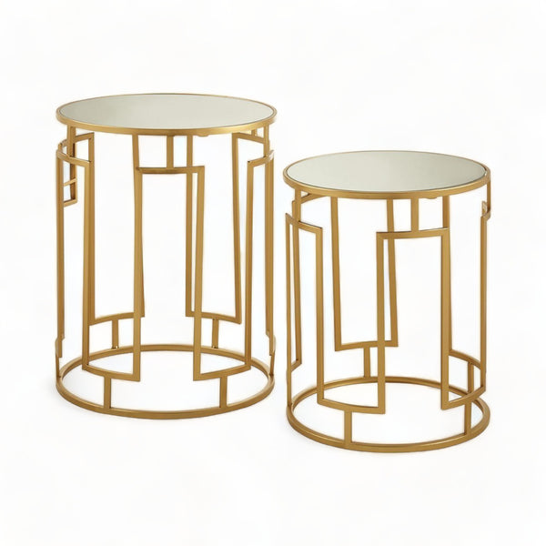 Set of 2  Gold Rectangular Base Mirrored Side Tables