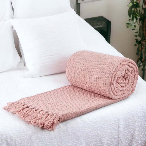Honeycomb Waffle Recycled Cotton Throw Blush Pink