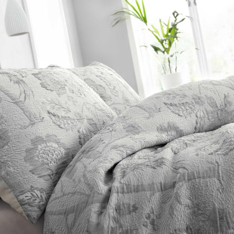 Elena Floral Jacquard Grey Duvet Cover Set