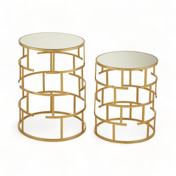 Set of 2 Gold Metal Nesting Tables with Mirrored Tops