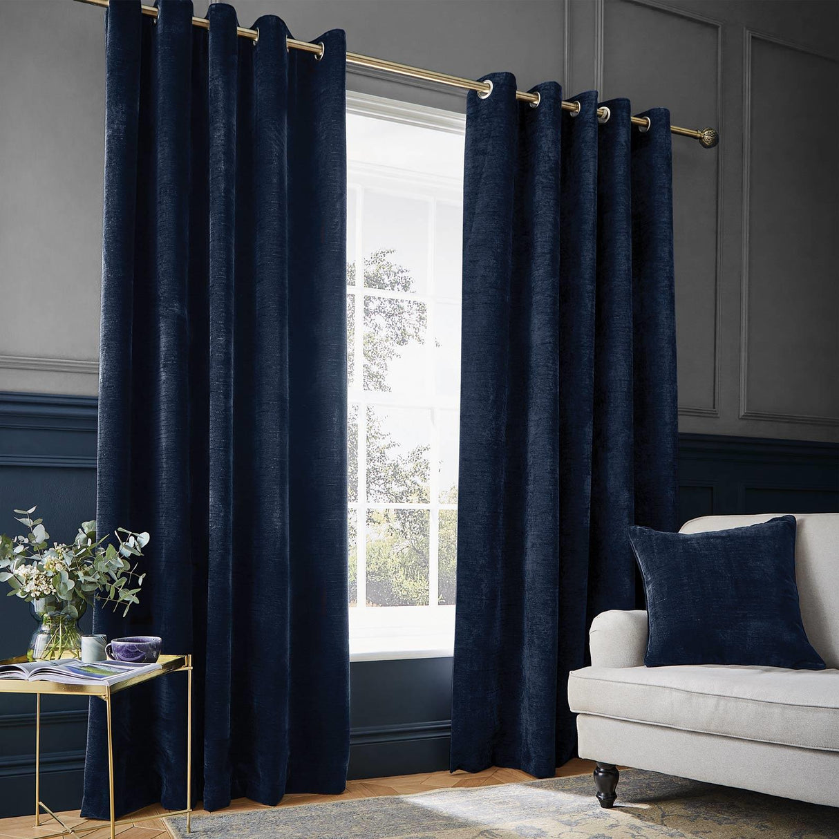 Hyperion Selene Thermal Weighted Eyelet Curtains Pair - Deep Navy