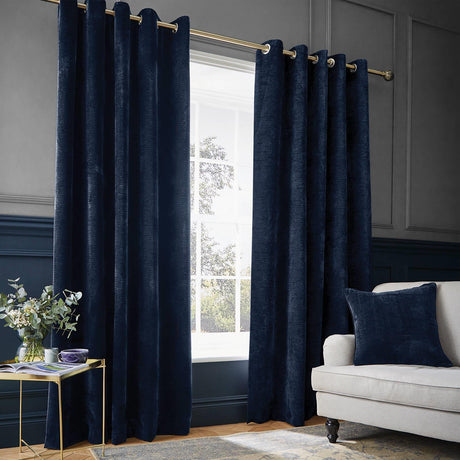 Hyperion Selene Thermal Weighted Eyelet Curtains Pair - Deep Navy