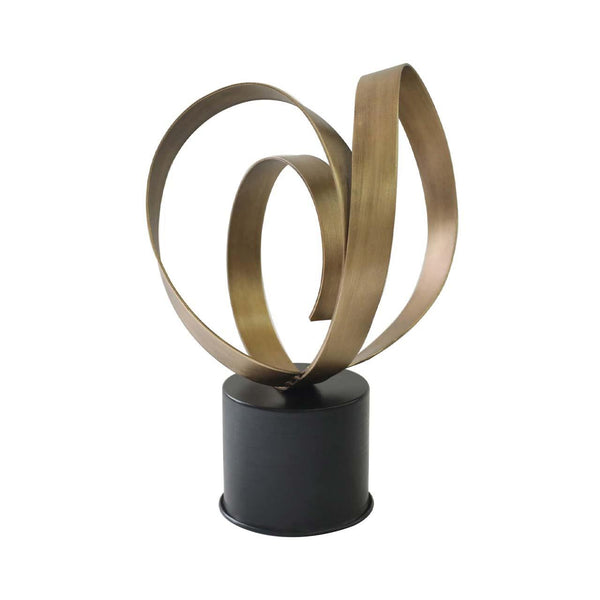 Antique Gold Abstract Sculpture with Black Stand - 33.5cm