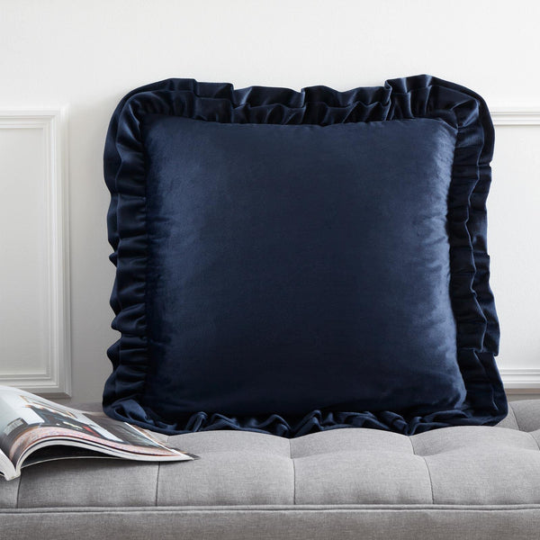 So Soft Velvet Double Frill Navy Cushion Cover
