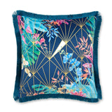 Aloria Botanical Tassel Fringe Navy Cushion by Hyperion Interiors