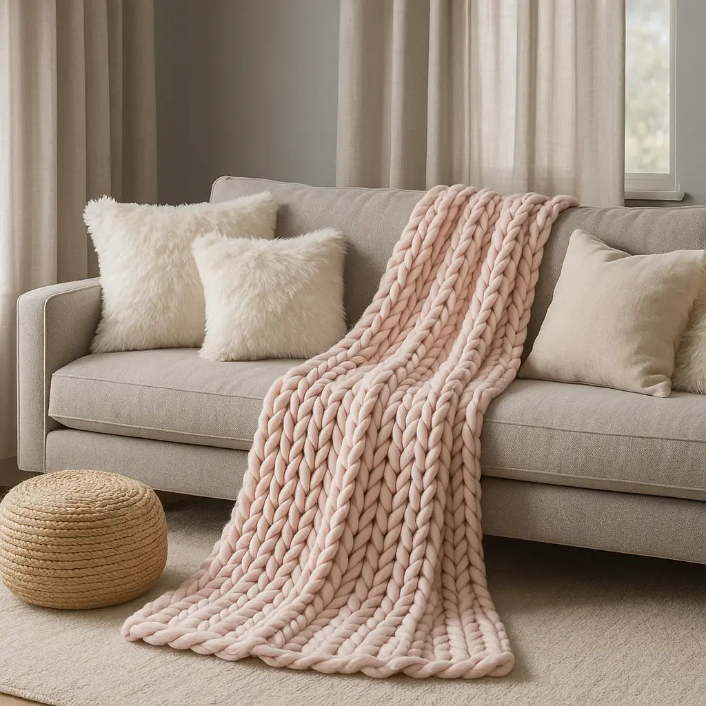 Cable Knit Pink Throw Blanket 127cm x 152cm