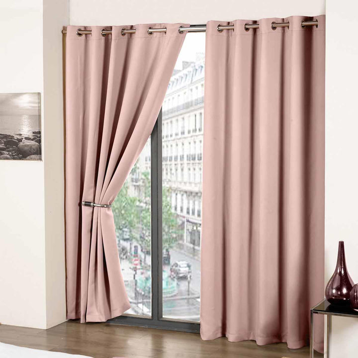 Cali Woven Thermal Blackout Eyelet Curtains Blush Pink - Ideal