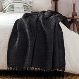 Candar Boucle Woven Tasselled Black Throw Blanket 130cm x 170cm - additional product view 1