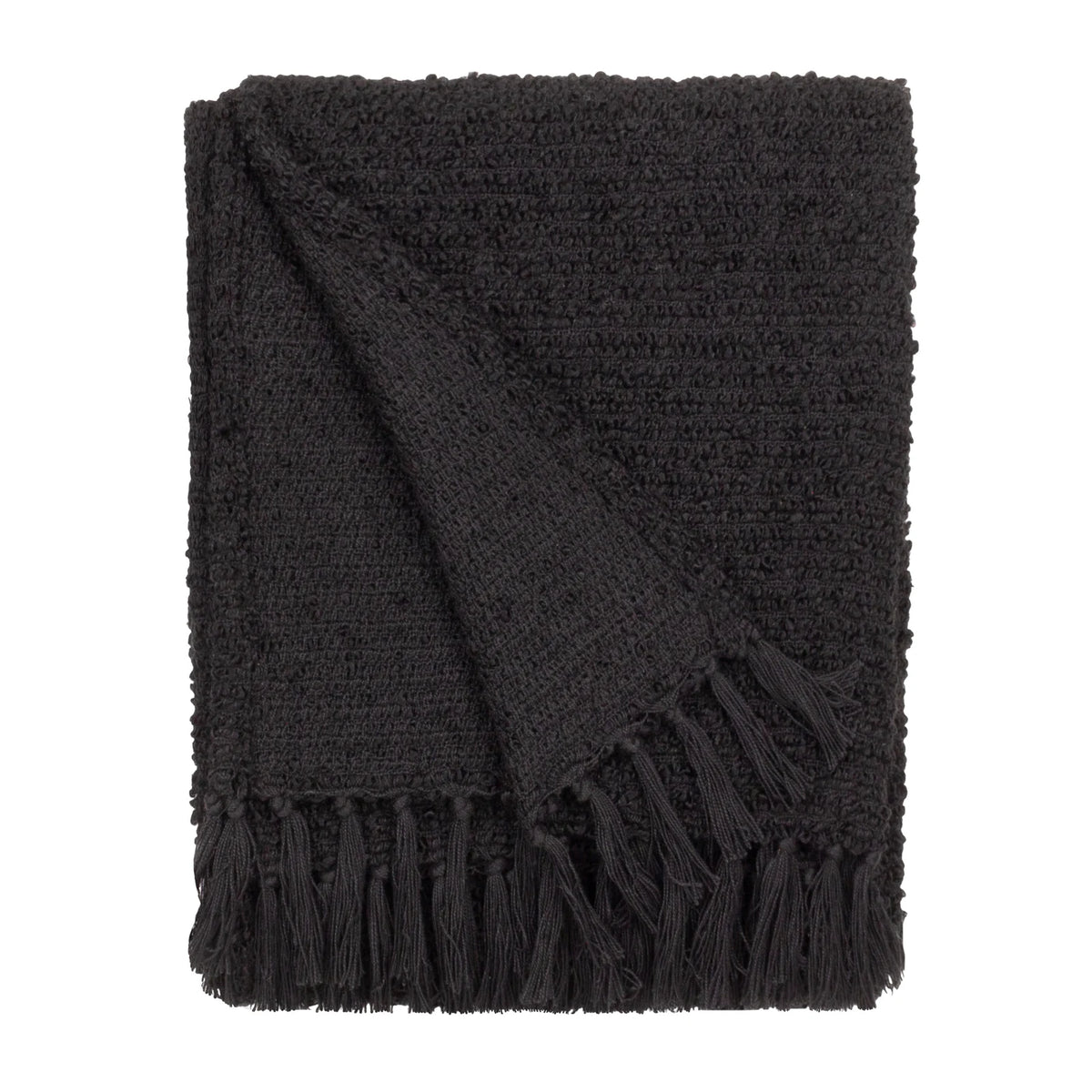 Candar Boucle Woven Tasselled Black Throw Blanket 130cm x 170cm - additional product view 2