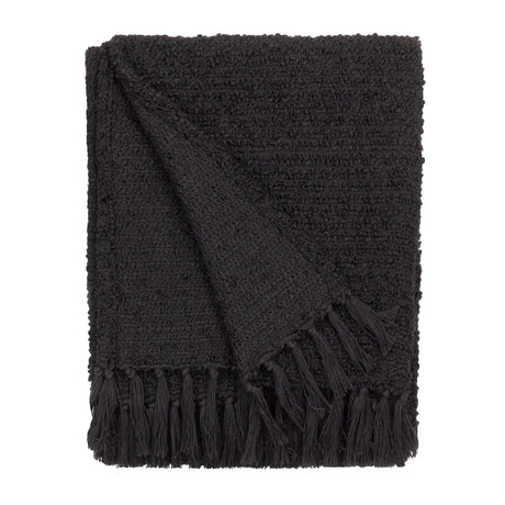 Candar Boucle Woven Tasselled Black Throw Blanket 130cm x 170cm - additional product view 2