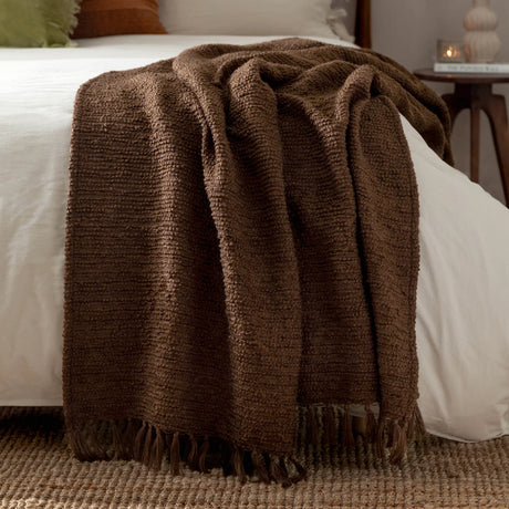 Candar Boucle Woven Tasselled Cocoa Throw Blanket 130cm x 170cm - additional product view 1