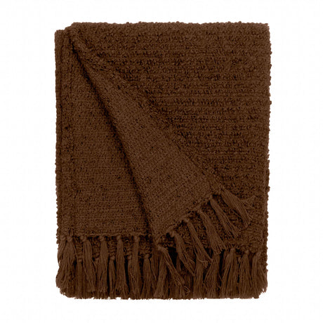 Candar Boucle Woven Tasselled Cocoa Throw Blanket 130cm x 170cm - additional product view 2