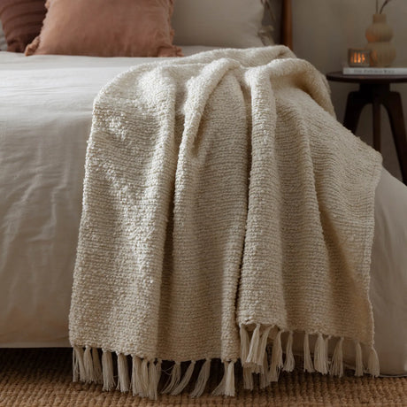 Candar Boucle Woven Tasselled Ecru Throw Blanket 130cm x 170cm - additional product view 1