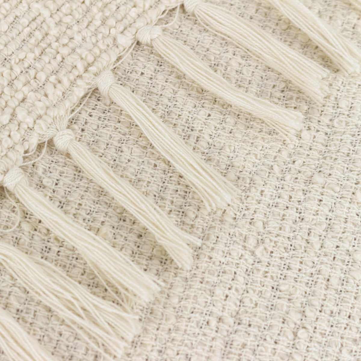 Candar Boucle Woven Tasselled Ecru Throw Blanket 130cm x 170cm - additional product view 3