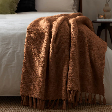 Candar Boucle Woven Tasselled Ginger Throw Blanket 130cm x 170cm - additional product view 1