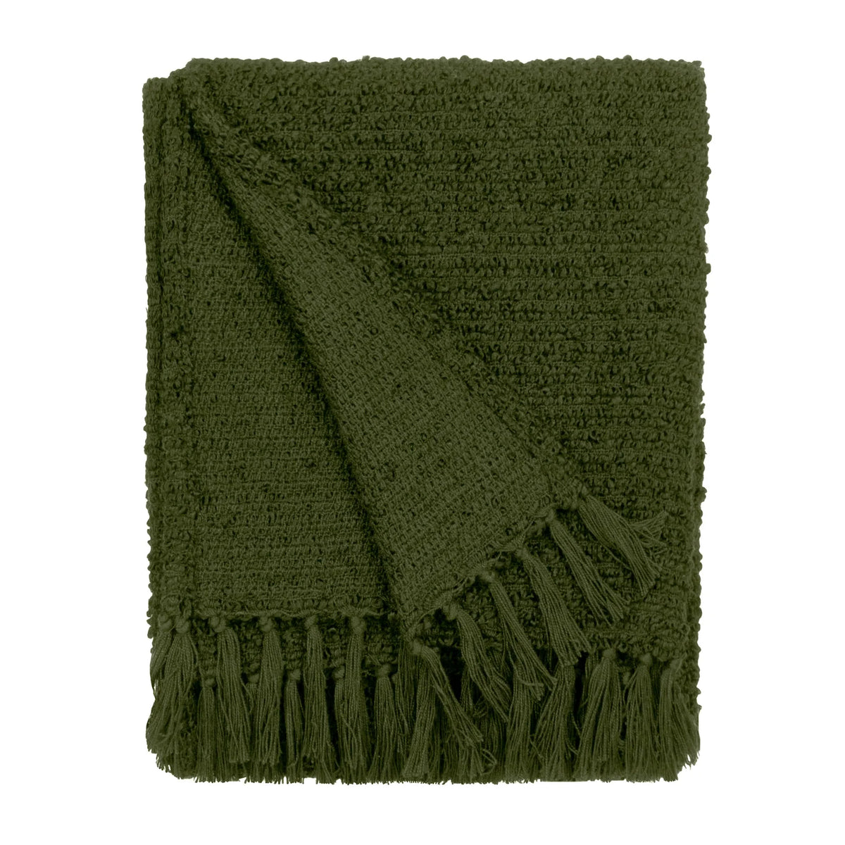 Candar Boucle Woven Tasselled Khaki Throw Blanket 130cm x 170cm - additional product view 2