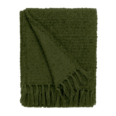 Candar Boucle Woven Tasselled Khaki Throw Blanket 130cm x 170cm - additional product view 2