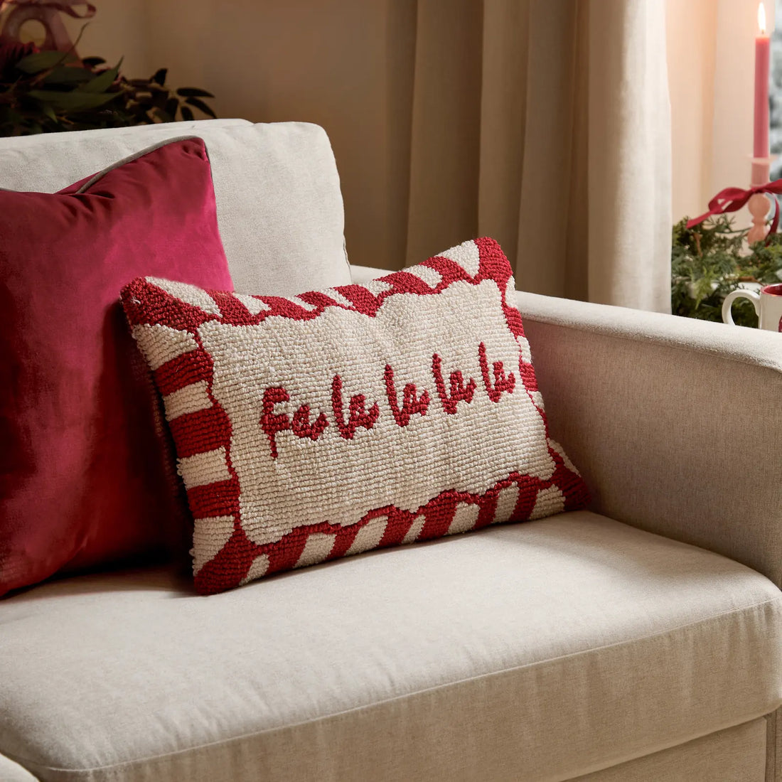 Candy Fa La La Tufted Cushion Cover Red/White 30 x 50cm