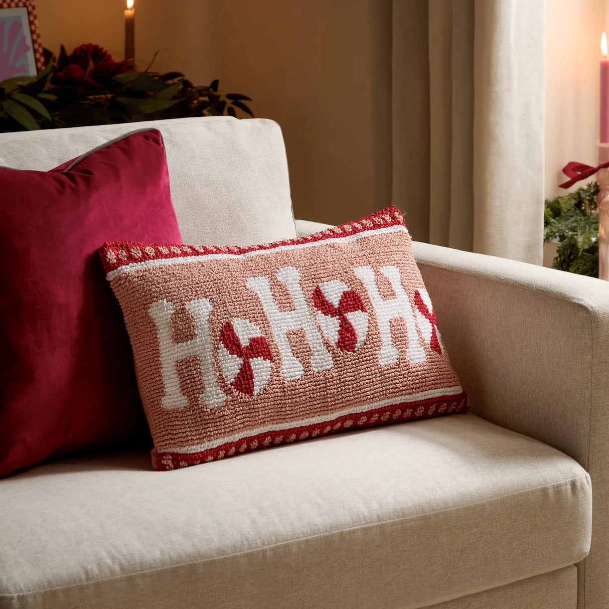 Candy Ho Ho Ho Tufted Cushion Cover Pink/Red 30 x 50cm - image 1