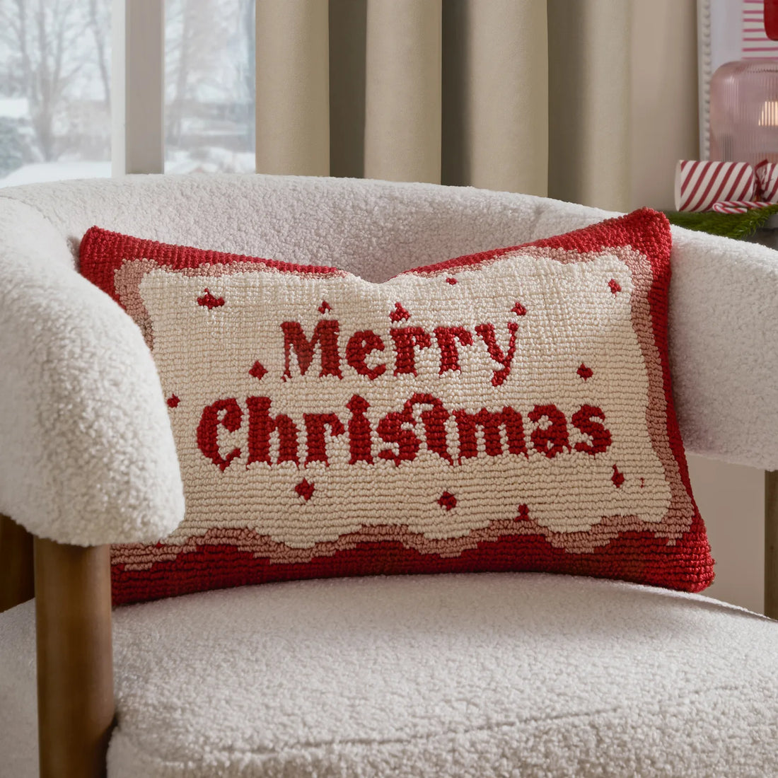 Candy Merry Christmas Tufted Cushion Cover Red/White 30 x 50cm